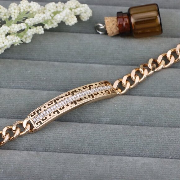 "Rose Gold Greek Key Chain Bracelet with Cubic Zirconia, XPBL1914 - Picture 1 of 12